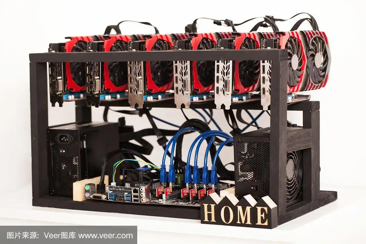Advanced mining rigs lined up, showcasing high-performance GPUs and ASIC machines