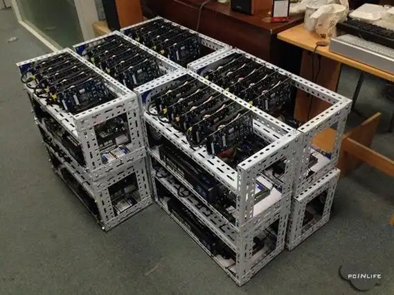 Compact Dogecoin mining rig setup in a home environment